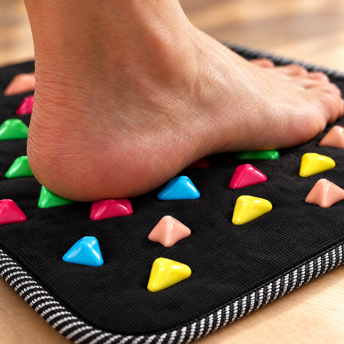 Heel pressing into the massage stones